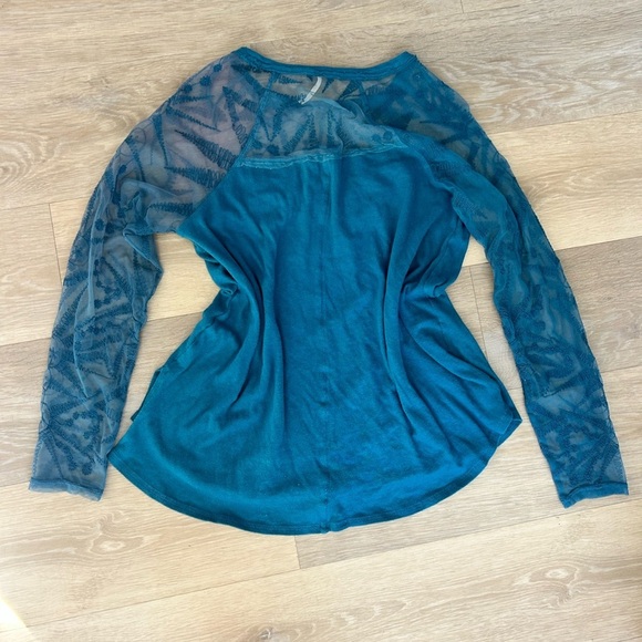 Free People Teal Sheer Lace Top - Picture 4 of 7